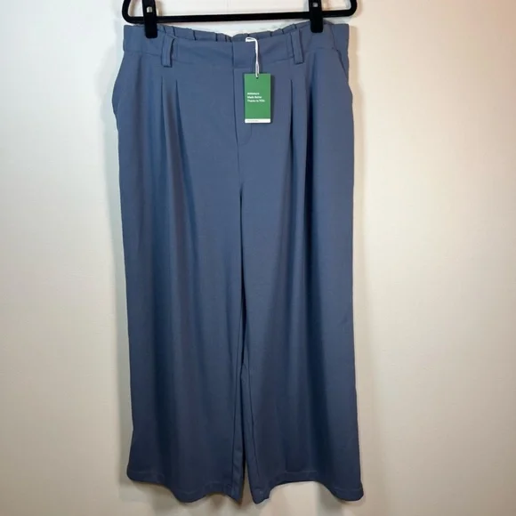 Halara Flex High Waist Pocket Wide Leg Waffle Work Pants Blue Gray NEW XL Petite - Picture 2 of 14